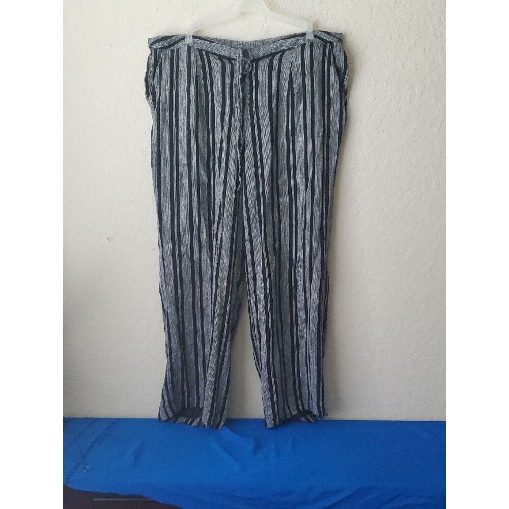 Cato Black White Striped Wide Leg Pants Plus Size 22/24W Marled Knit Drawstring